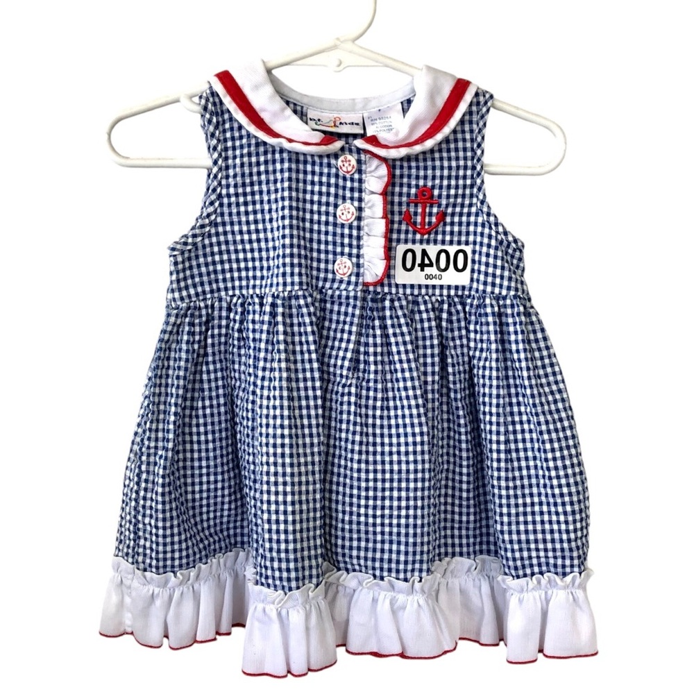 (40) B.T. Kids Sailor Blue Checkered Dress (6-9M)
